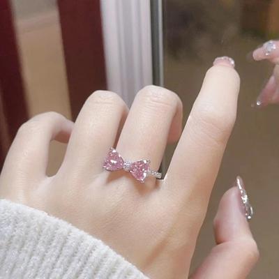 Bow Rings For Women Girls Romantic Zircon Bowknot Ring Opening Adjustable Finger Ring  Jewelry Gifts