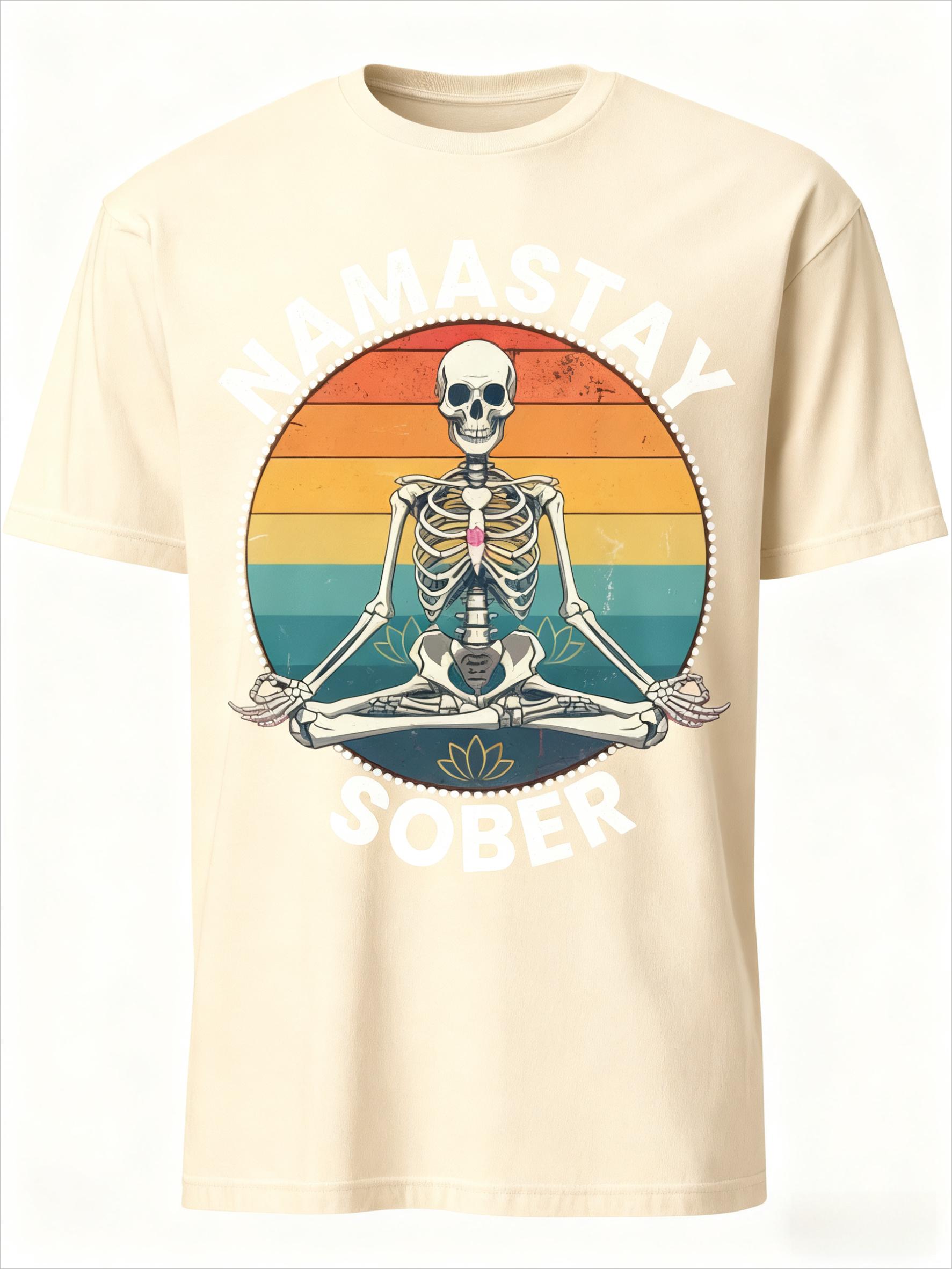 

Funny Skeleton Lotus Position Yoga Tee Sober Addiction Recovery T-Shirt Short-sleeved Regular of The Garment Comfortable Top 4XL