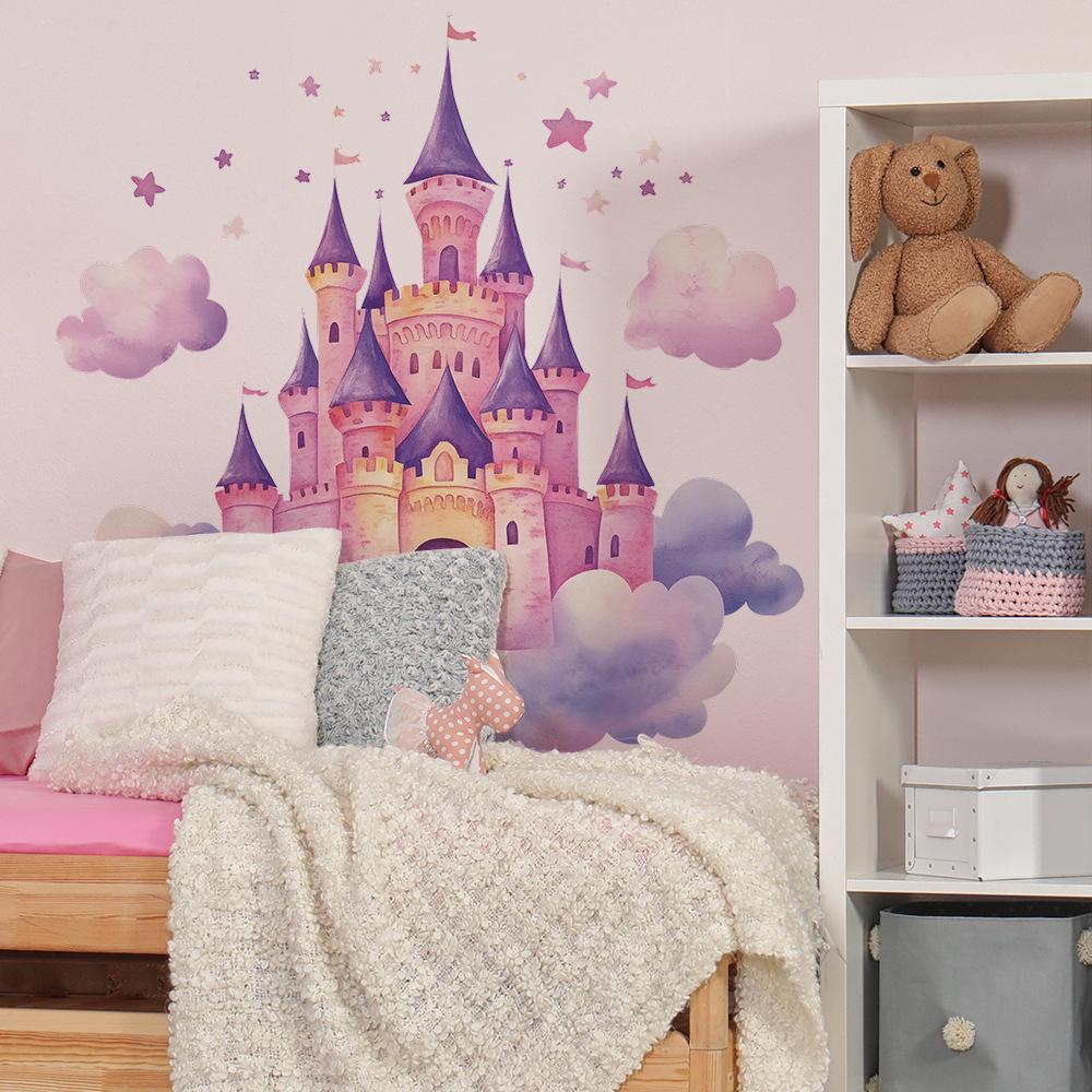 2 Pcs Cartoon Dream Castle Clouds Bedroom Living Room Home Background Beautification Decoration Wall Stickers