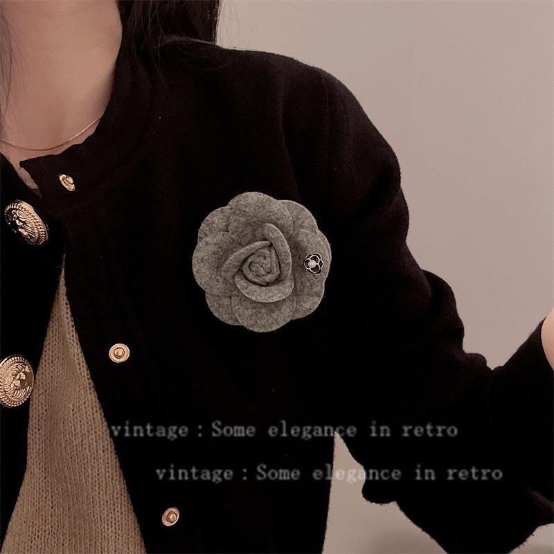 Elegant French Camellia Brooch for Women - Luxurious Fabric Flower Pin for Autumn/Winter Coats