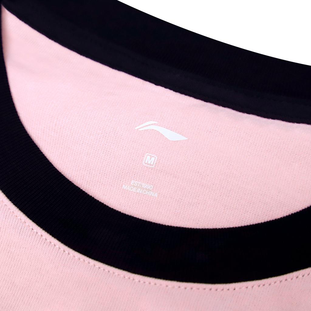 Li Ning Logo Letter Print Color Block Round Neck Short Sleeve T-Shirt Unisex T-Shirts Black Pink YHSU169-2