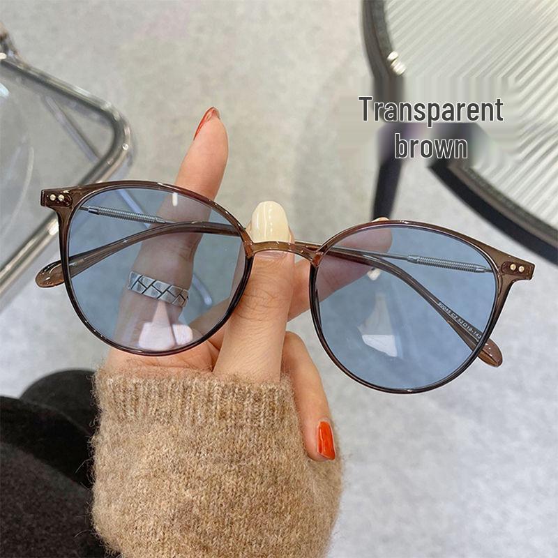 Korean Style Women's Color-Changing Myopia Glasses with Prescription, Anti-Blue Light, Tea-Colored Frames