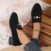 Women's Coarse Heel Shoes Autumn New Round Head Deep Mouth Pearl Suede Anti-slip Wear-resistant Low-top Shoes