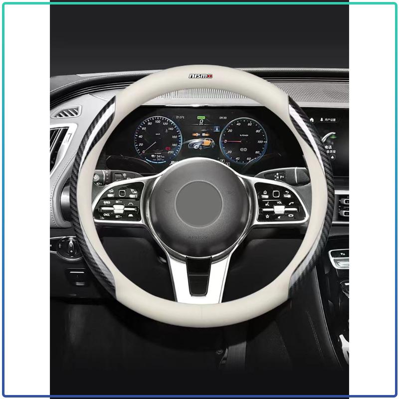Leather Carbon Fiber Car Steering Wheel Cover Accessories For Nismo Logo Emblem R34 GTR Nissan Tiida Sylphy Teana X Trail T32