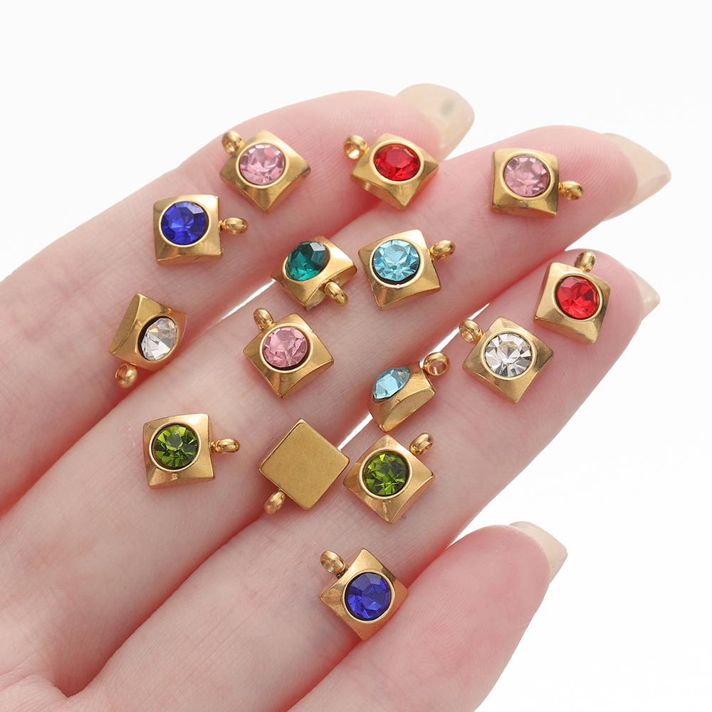 10pcs/Lot Stainless Steel with Crystal Rhinestone Charms Square Shape Pendants for DIY Earrings Necklace Charm Jewelry Making