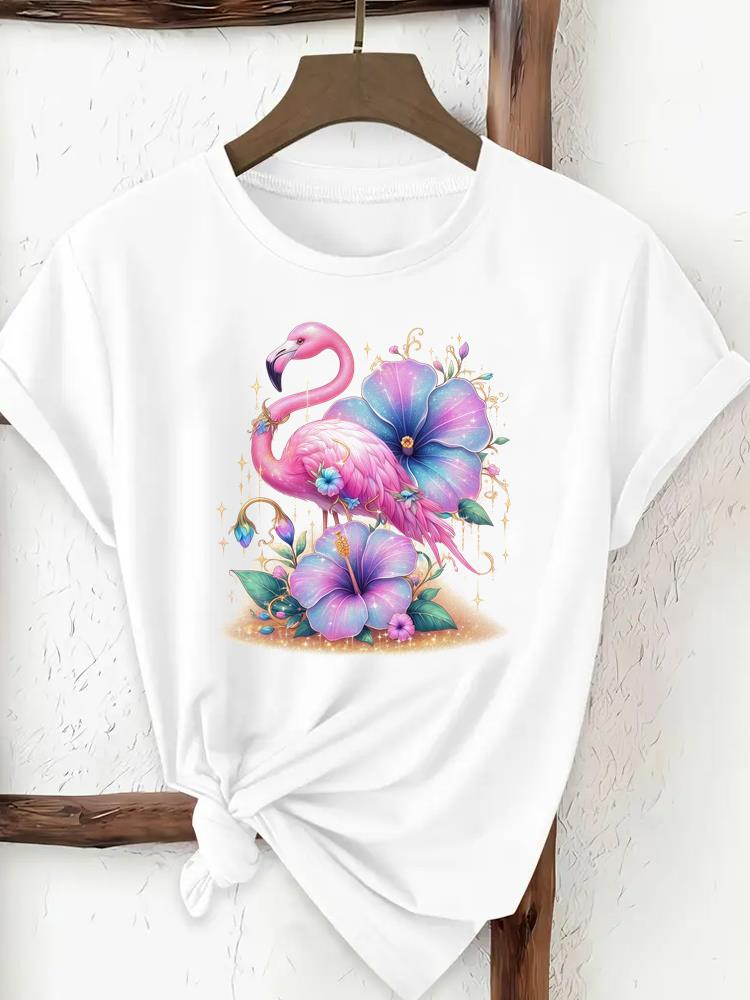 (Asiatische Größe) Damenbekleidung T-Shirt Aquarellblume niedlich Damen-Print T-Shirt Top Mode Damen Kurzarm Grafik T-Shirts
