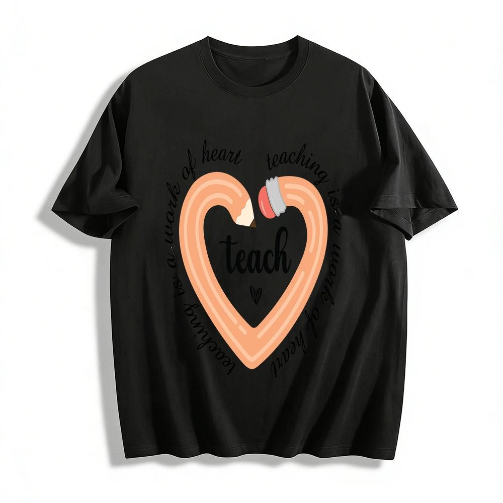 Teach Heart Print Teacher Top A Warm Tribute To Educators Pure cotton T-shirt XXS