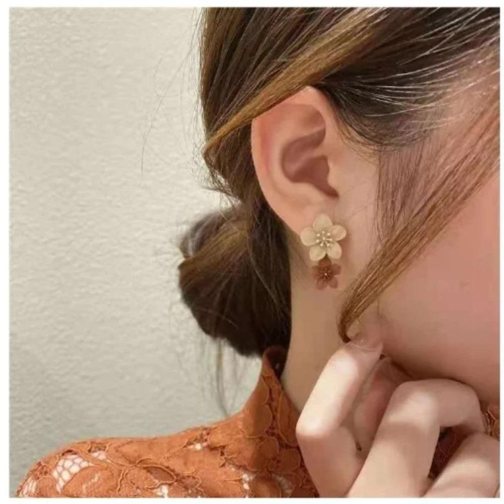 Retro Simple Brown Flower Korea Stud Earrings for Women Girls Cute Charm Wedding Bride Party Jewelry Accessories Friendship Gift