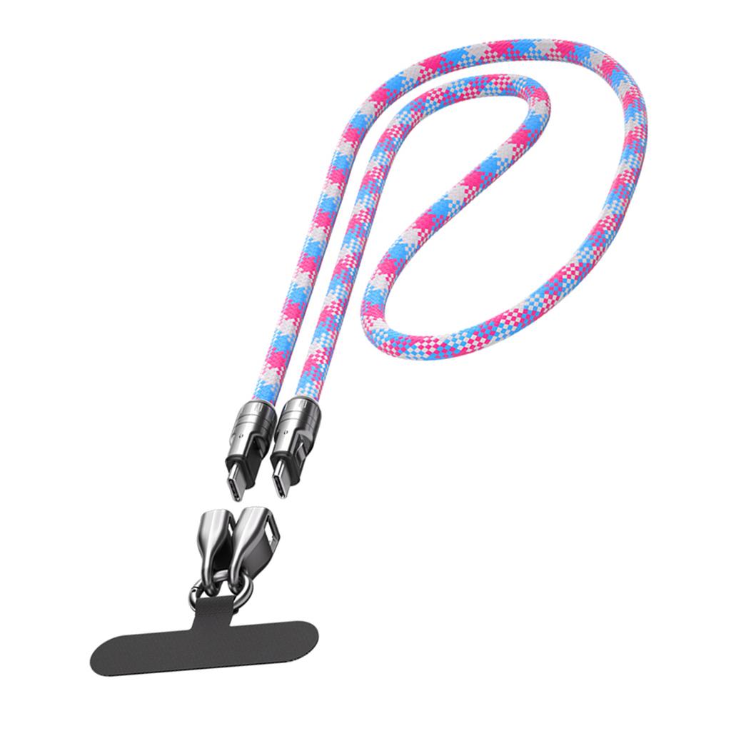 Phone Lanyard Charger Cable 240W Fast Charging Type C to Type C Wire Nylon Weaving with Zinc Alloy Lock Anti Theft