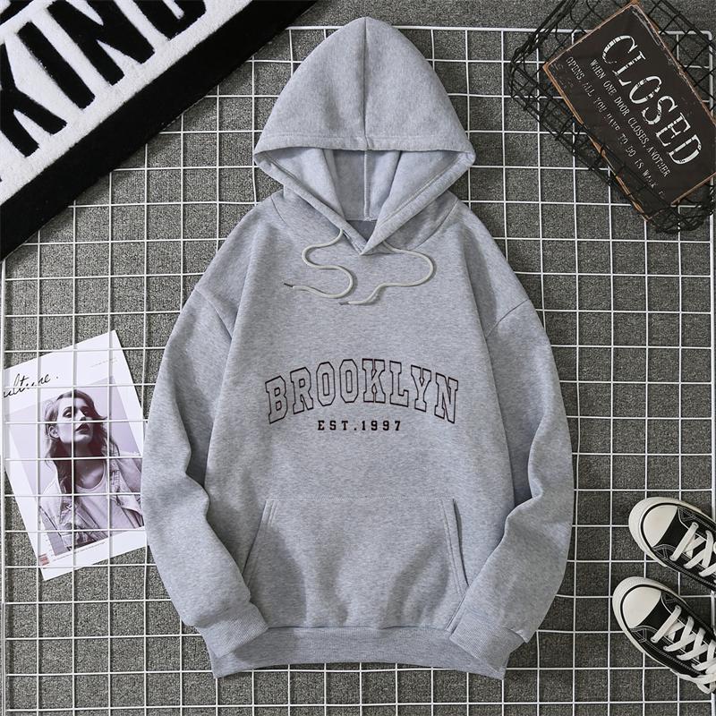 Women Brooklyn Letter USA Funny Black Hoodie Girl Autumn Winter Fleece Sweatshirts Female Harajuku Clothes