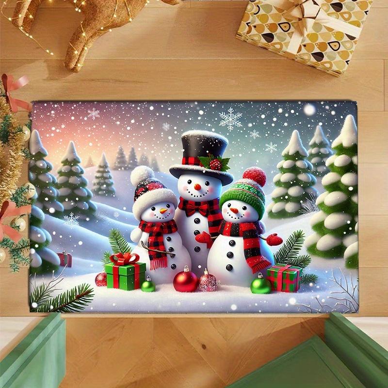 

Winter Snowman Flannel Door Mat Carpet, 3 Snowman Print Absorbent Non-Slip for Kitchen Living Room Bedroom Bathroom Decor 40x60cm