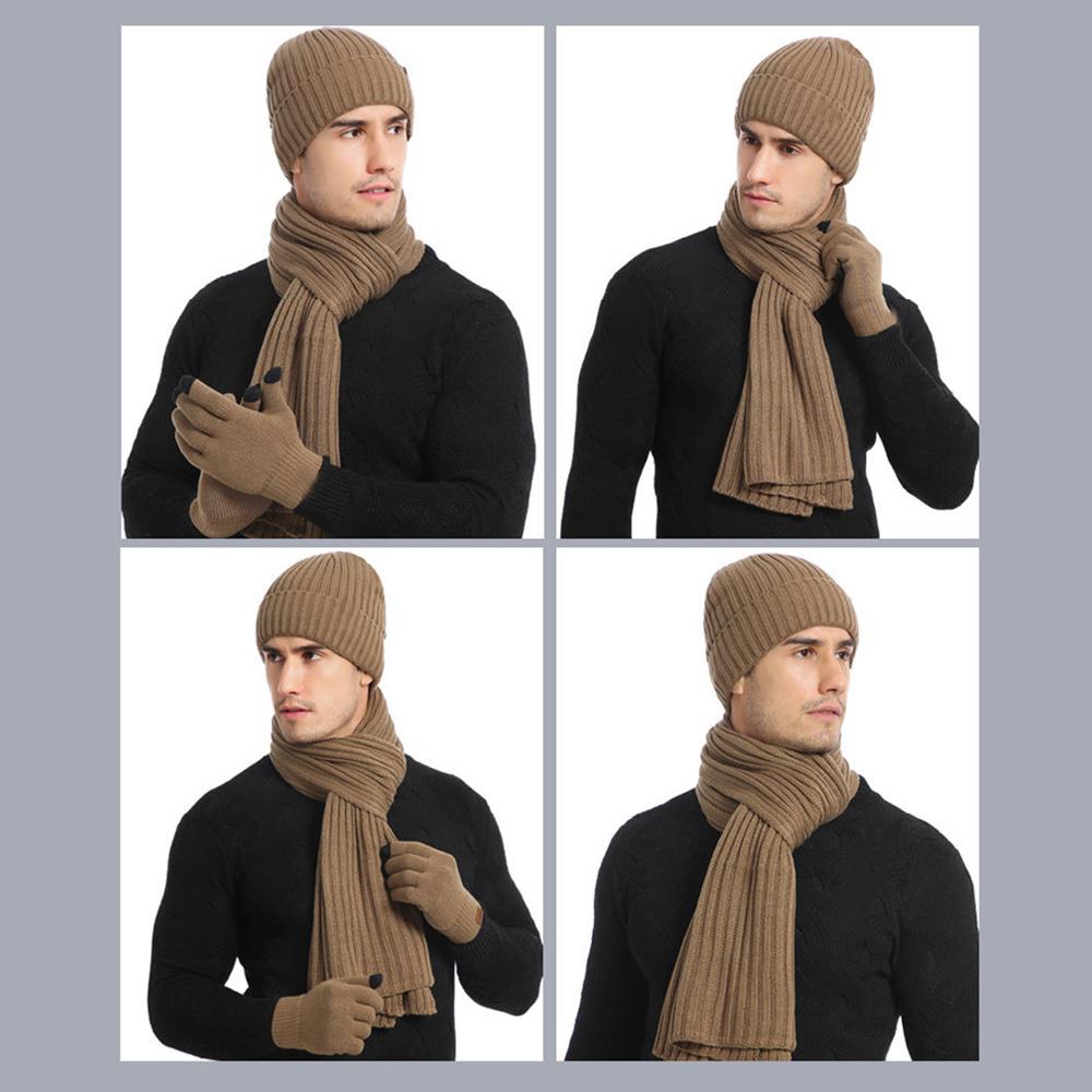 Thickened Beanies Scarf Gloves Set Fleece-lined Touchscreen Gloves 3 in 1 Set  for Cold Weather