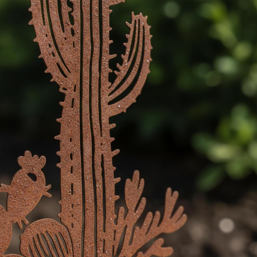 DesertThemed Metal Garden Stake | Weathered RustBrown Finish Profile Design, Yard Decor, for