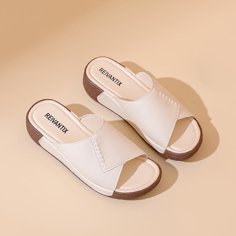 Fashion Women Leather Slippers Wedge Summer Comfortable Breathable Soft Fashion Outdoor Platform Slippers High-quality Women's Shoes