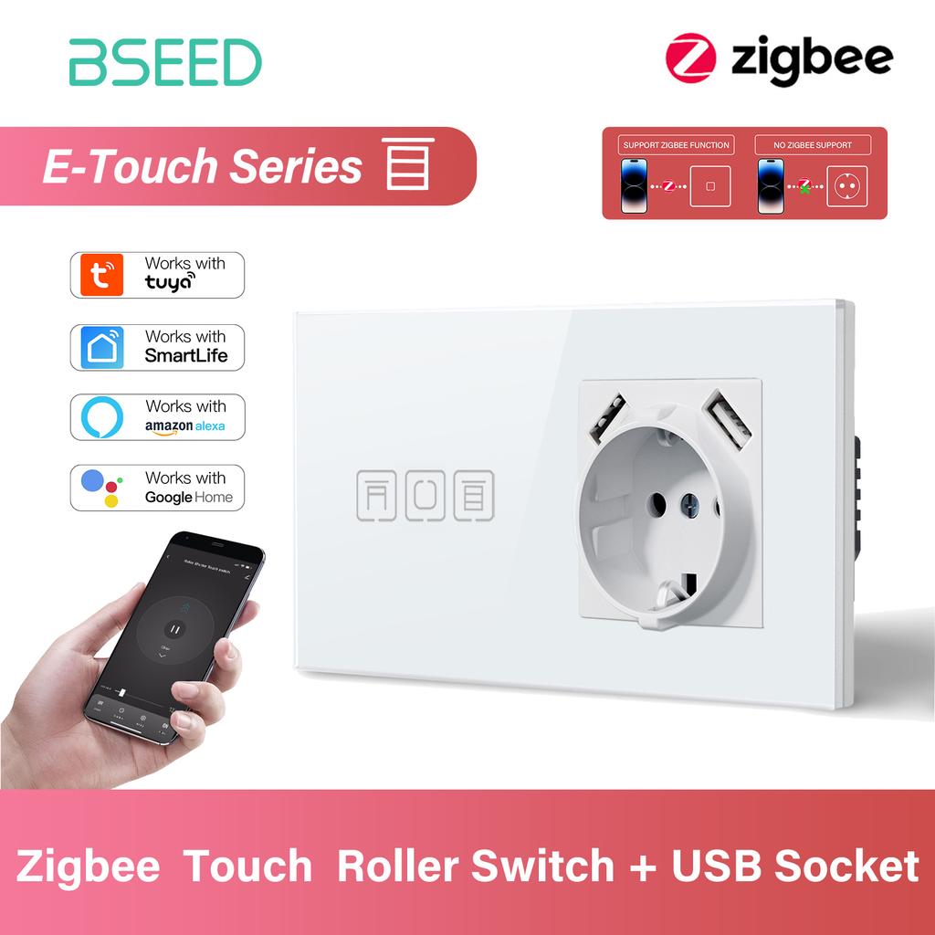BSEED Zigbee Smart Blind Switch Electric Roller Shutter Switch With EU Socket USB Type-C Port Tuya Alexa Smart Life App E Series