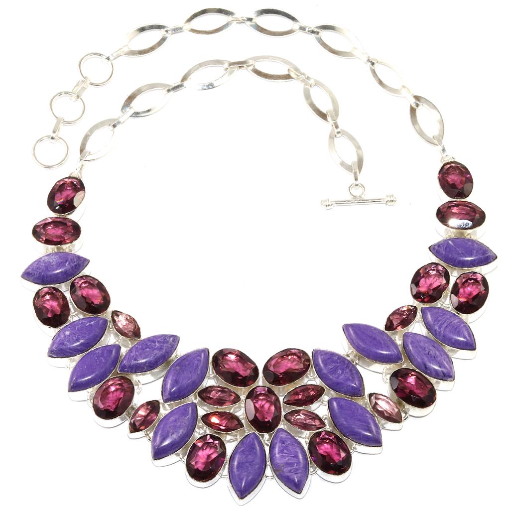 Russian Cheroite Amethyst Quartz Silver Jewelry Necklace 16-18''