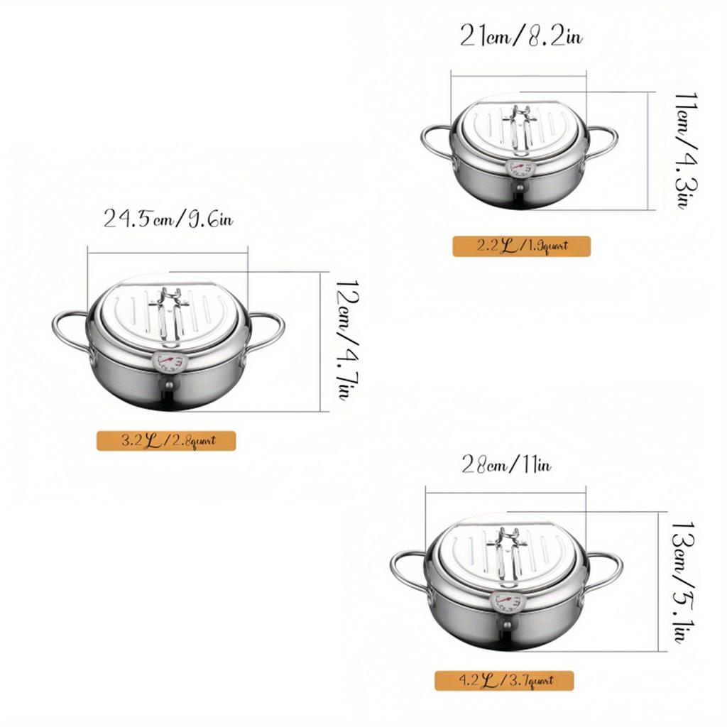 201 Stainless Steel Deep Fryer with Temperature Control and Oil Droplet Filter Rack, Gas Induction Cooker