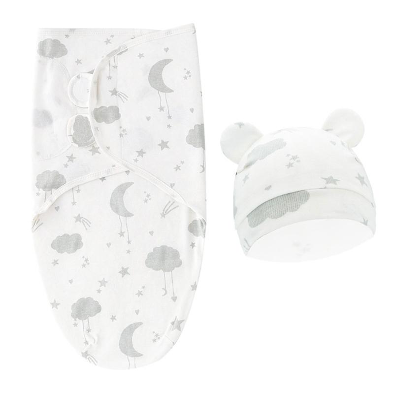Baby Wrap Blanket & Beanie Hat Newborn Swaddling Blanket Cotton Sleeping Bag Hospital Hat for Infant Gender Neutral Hat