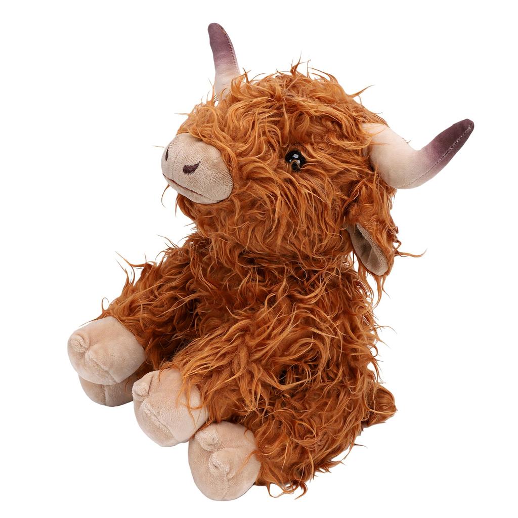 Highland Cow Stuffed Animal Soft Cute Sitting Realistic Fluffy Highland Cow Plush for Boys Girls Brown 9.8 Inch