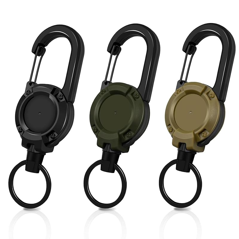 

[TOAURDA] reel keychain metal reel key reel Maximum 60cm extend auto scale key chain Set of 3 super lightweight Durable Loss prevention camp fishing