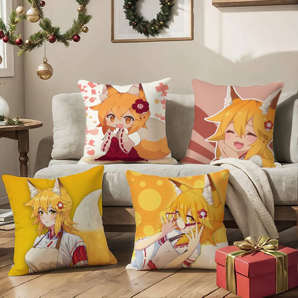 Healing Animation The Helpful Fox Senko-san-Anime Pillow Case Silky Elegant Comfort Sofa Bed  Invisible Zipper Beach Pillowcase