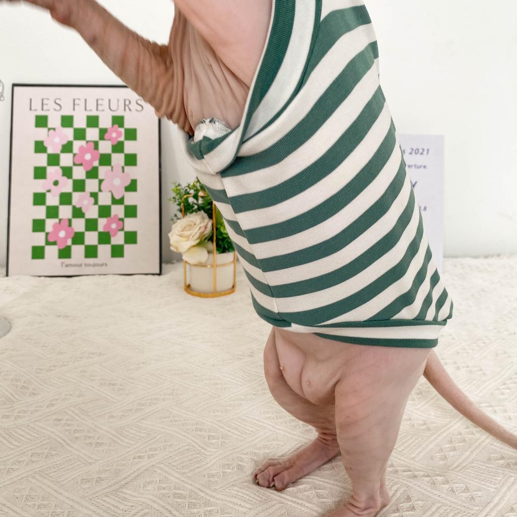 Spring Autumn Winter Sphynx Cat Clothes Thicken Kittens Jumpsuit For Sphinx Cats Striped Hoodies Warm Costume DevonRex Shirt