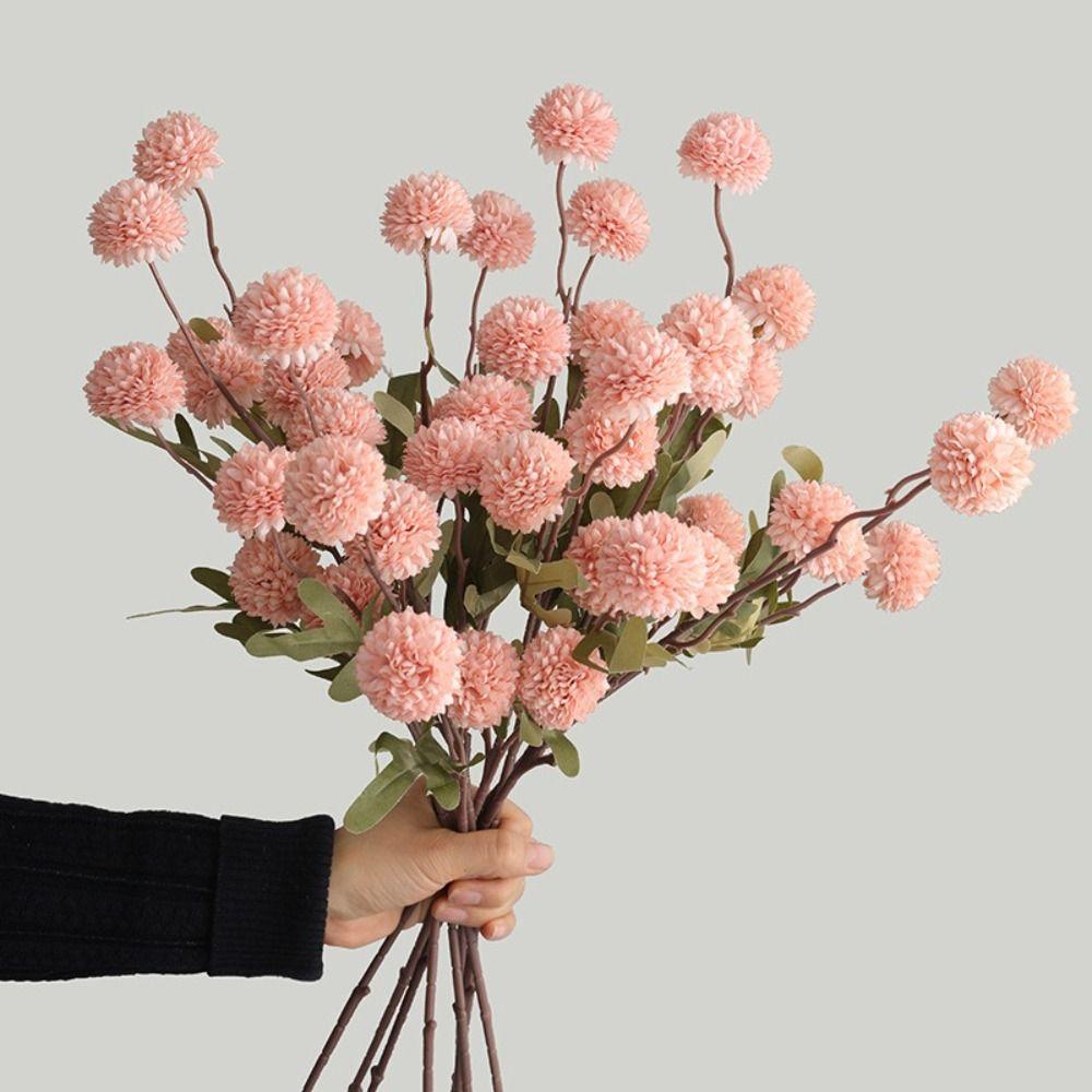 Pompon Chrysanthemum Artificial Silk Flowers 5 Heads Design Bridal Bouquet Dandelion Flower Ball Artificial Silk