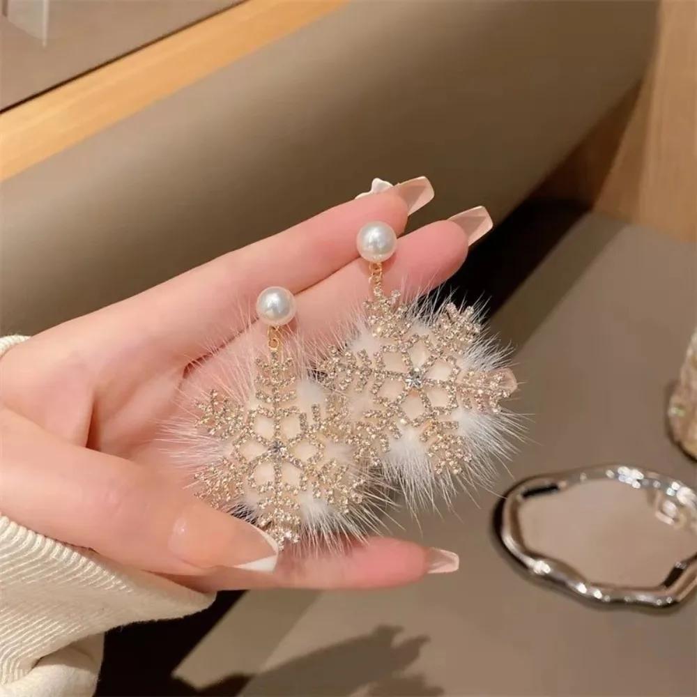 Elegant Snowflake Design Christmas Earrings Bowknot Long Xmas Earrings Pearl Studs Jewelry Accessories