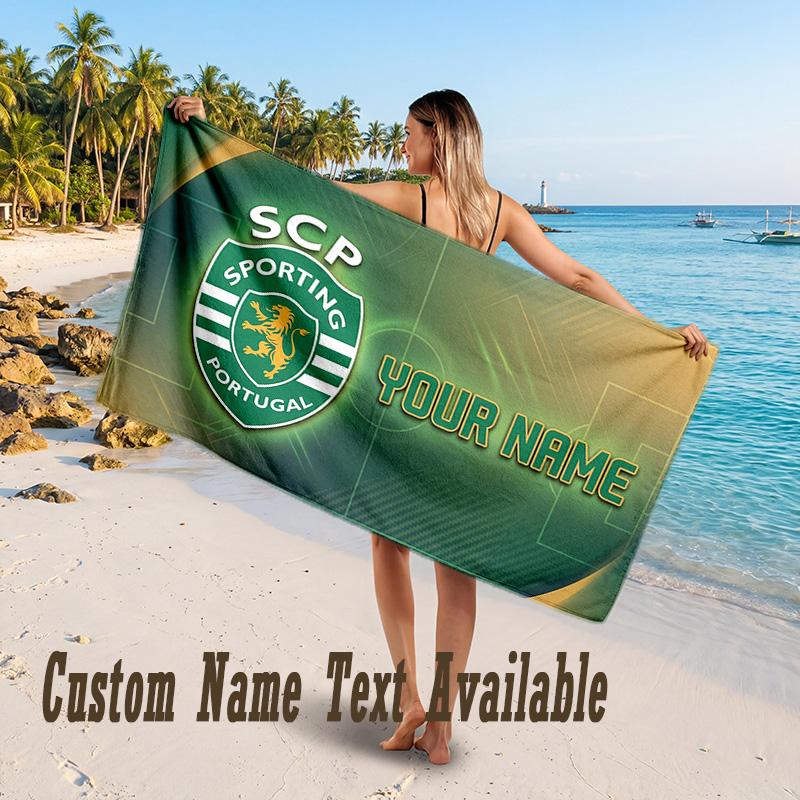 Sporting CP Design Beach Towel Custom Text Large Towel for Beach Vacation