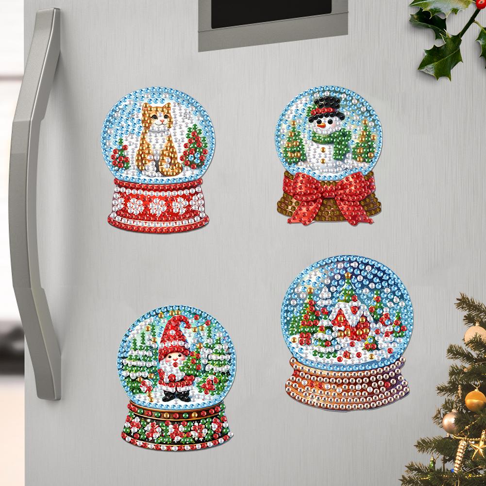 6Pcs Acrylic Christmas Santa Claus Diamond Painting Refrigerator Magnet Diamond Painting Fridge Magnet for Adults Kids Beginners