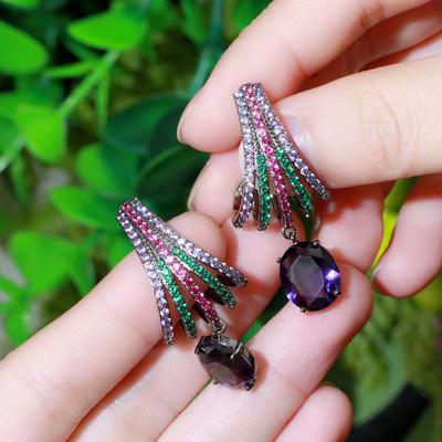 Beliebter Schmuck Messing eingelegt mit farbigen Zirkonia Ohrringe galvanisiert Platin Ohrschmuck