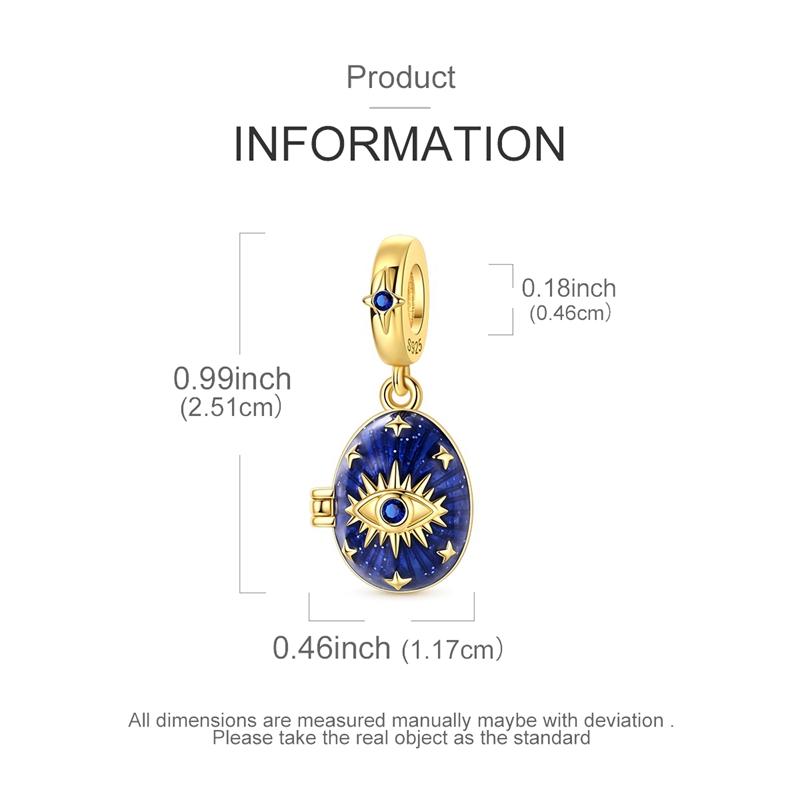 Original 925 Sterling Silver Bead Charms Golden Eye Openable Easter Egg Pendant Fit Original Bracelet For Women DIY Jewelry Gift