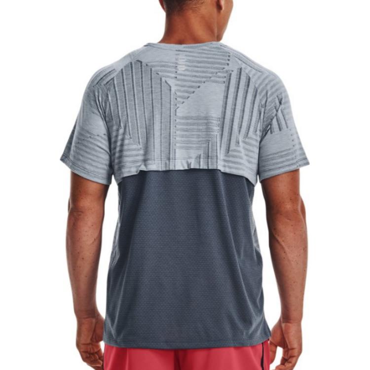 Under Armour Spliced Stripe Crew Neck Short Sleeve T-Shirt Men Tops Blue 1376516-465