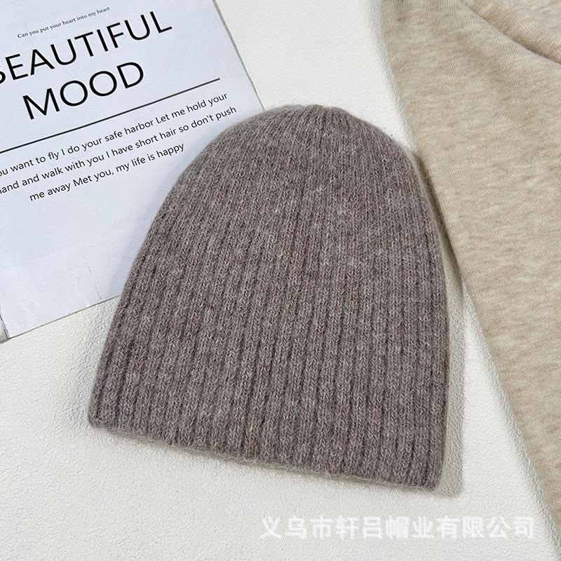 Autumn and Winter Rabbit Fur Warm Light Board Thick Strip Knitted Hat Men and Women Fashion Versatile Bag Head Cold Hat Wool Hat