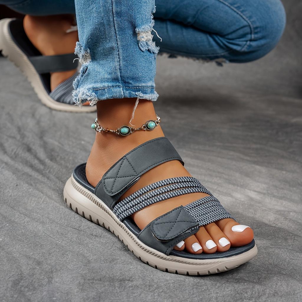 Ladies' Multi-color Elastic Ribbon Slippers with Velcro Adhesive Soft Sole Outdoor Walking Slippers