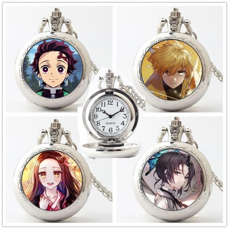Demon Slayer Peripherals Kamado Tanjirou Pocket Watch Watch Cartoon Necklace Student Simple Anime Creative Holiday Gift