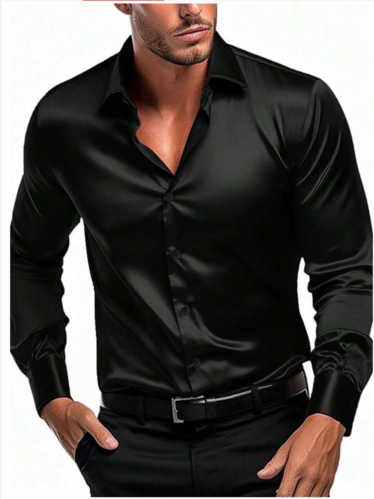 2026 Men's Business Long Sleeve Shirts Button Up Night Club Bright Surface Shirt Rock and Roll Style