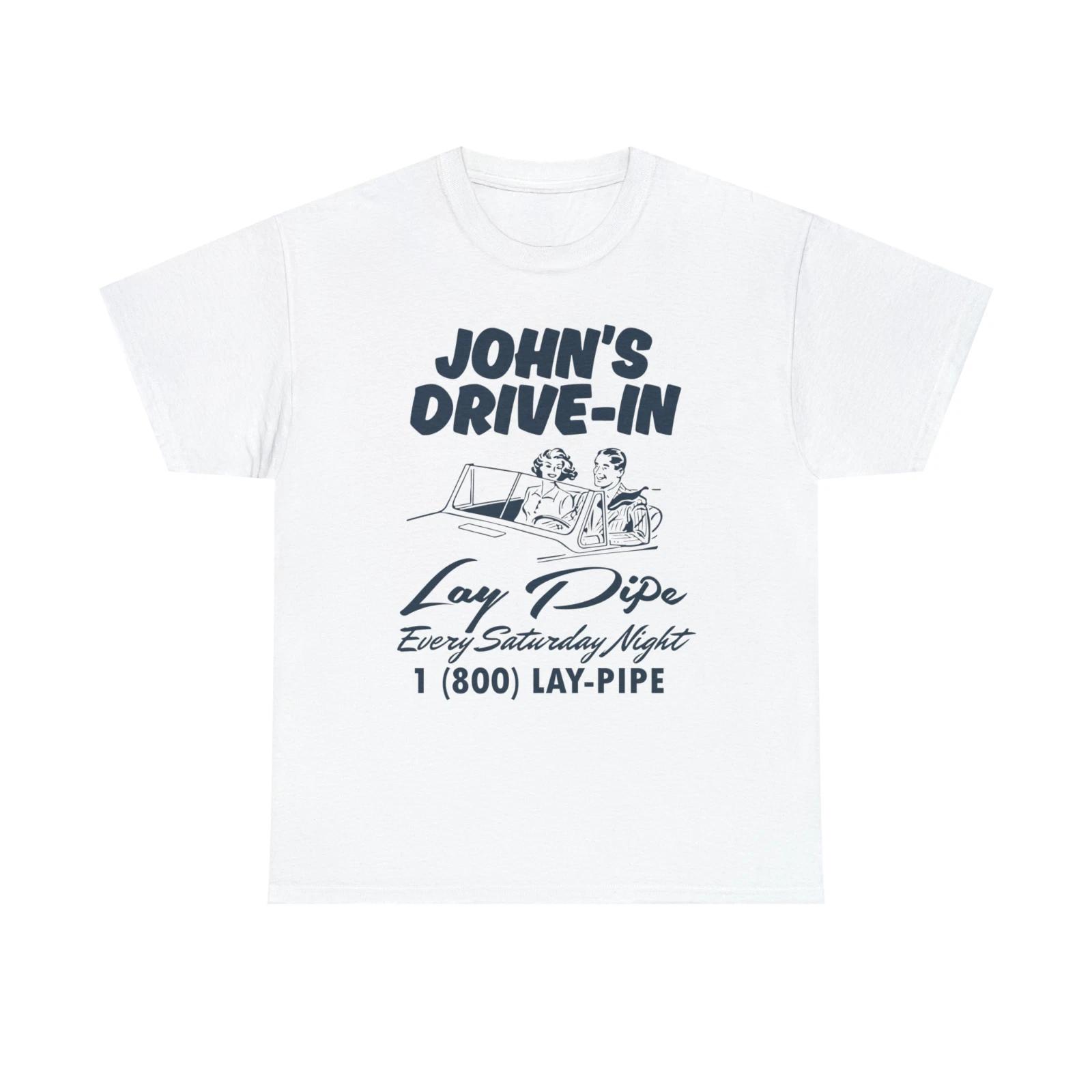 Mens John s Drive In T Shirt Funny Laying Pipe Plumber Inappropriate Gift Tee XS