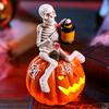 Halloween Pumpkin Skeleton Figurine, LED Light-Up Decorative Pumpkin Lantern, Spooky Holiday Decoration for Halloween Parties & Ghost Festivals