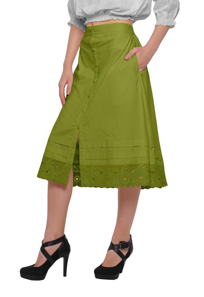Moomaya Solid Cotton Skirts For Women Button Down A-Line Knee Length Skirts
