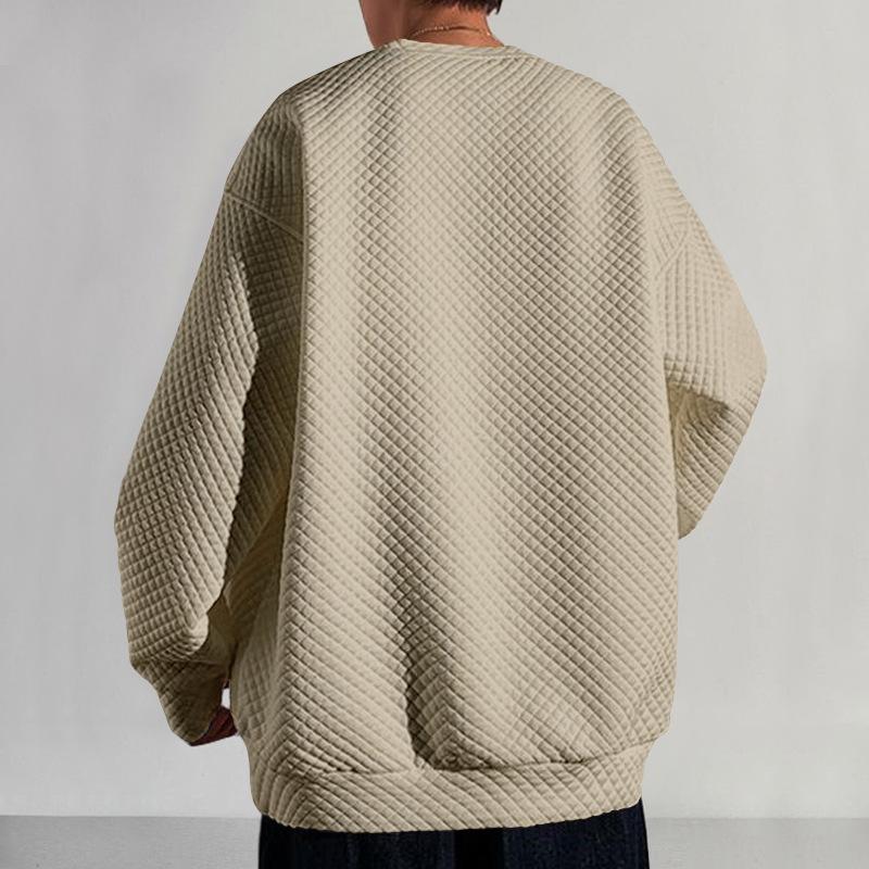 Spring Men's Fashion Small Check Round Neck Pullover Loose-Fit Knitted Long-Sleeved Top