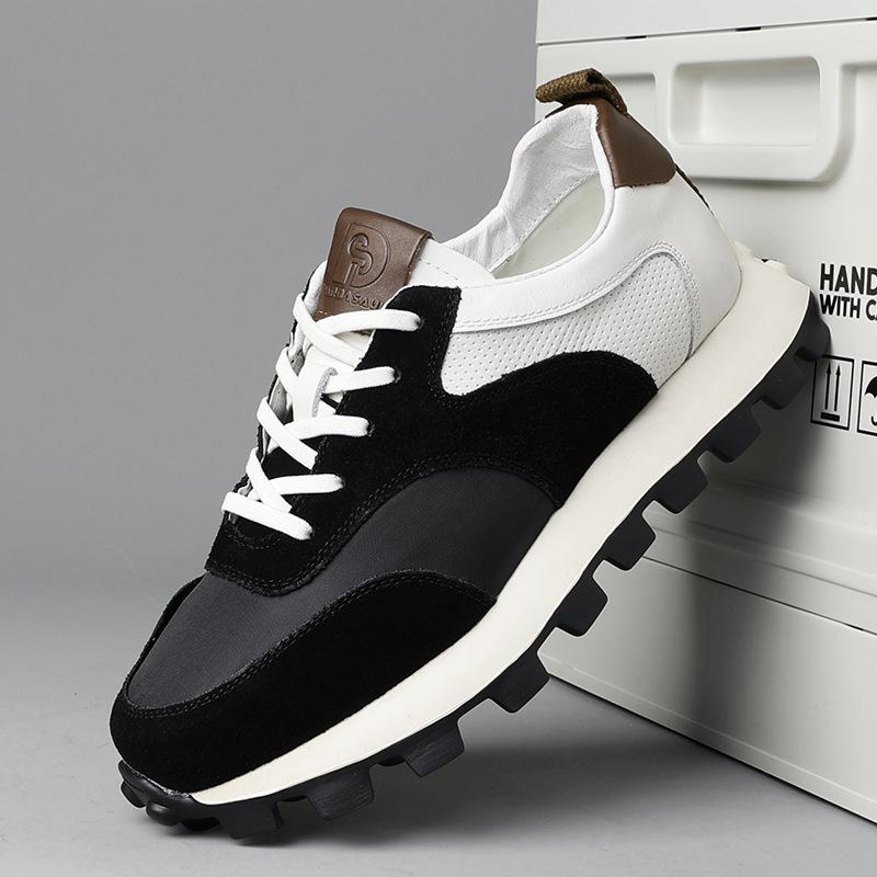 Shoes Men's trendy shoes New men's shoes Platform sole Lightweight sports and leisure shoes Leather with cloth Forrest Gump shoes Contrast color b