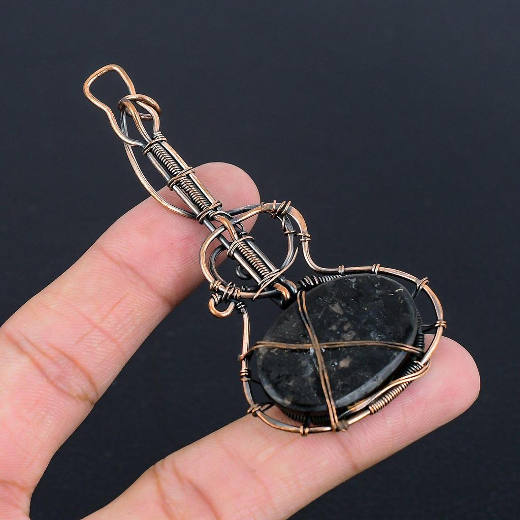 Nuummite Gemstone Pendant 999 Copper Wire Wrapped Jewelry, Handmade Antique Pendant Jewelry, Gift For Mother