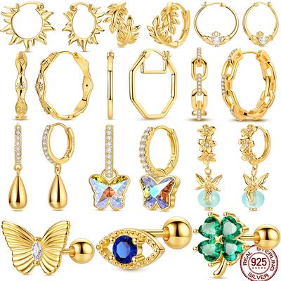 925 Silver Earring Gold Series Hoop Earring For Woman Snake Heart Star Original Pendientes Fashion Jewelry