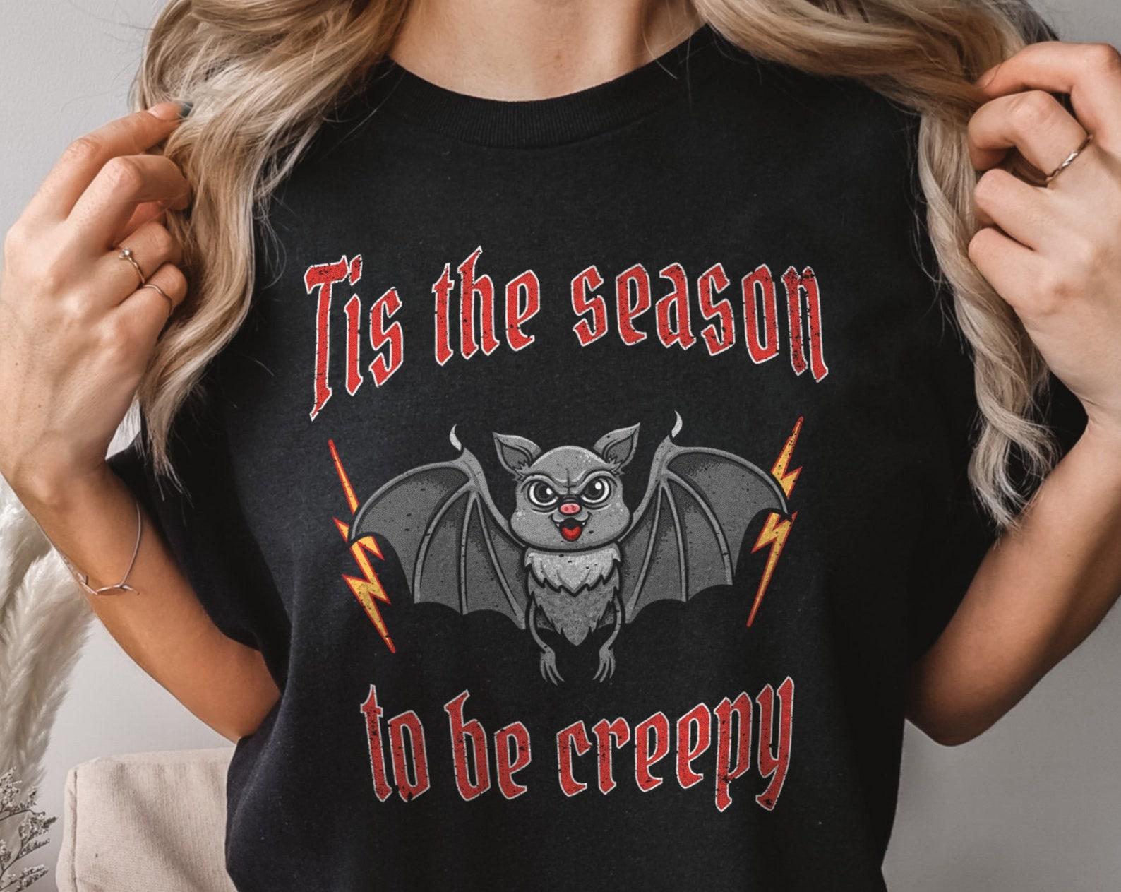 Vampire Bat Halloween T-Shirt, Distressed Rock Band Style, Black Cotton Tee S