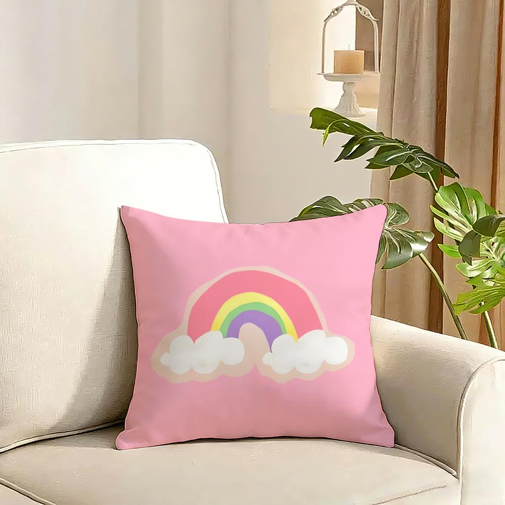 Cartoon rainbow sun Cushion Cover Reversible Plush Pillow Cover Soft Fluffy Home Decor for Sofa Bedroom