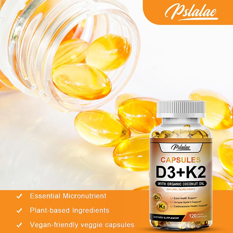 Capsule di Vitamina D3 + K2, con Olio di Cocco Biologico, - Supporto per la Salute delle Ossa, Supporto al Sistema Immunitario, Supporto alla Salute Cardiovascolare
