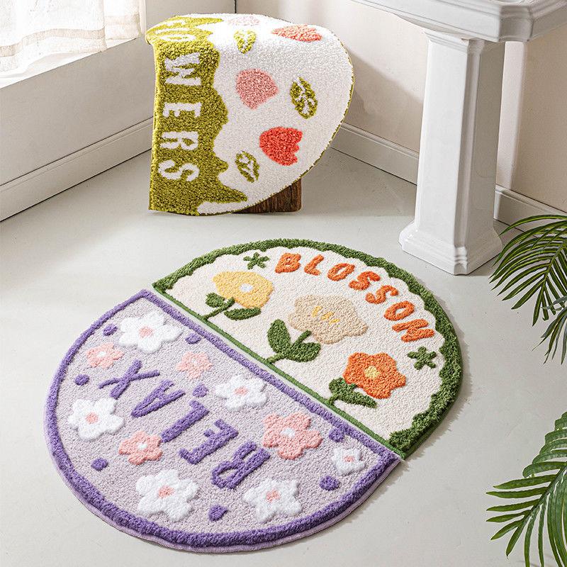 Ins Simple Semicircle Absorbent Bathroom Floor Mat Thickened Non-slip Carpet Toilet Washroom Toilet Door Mat