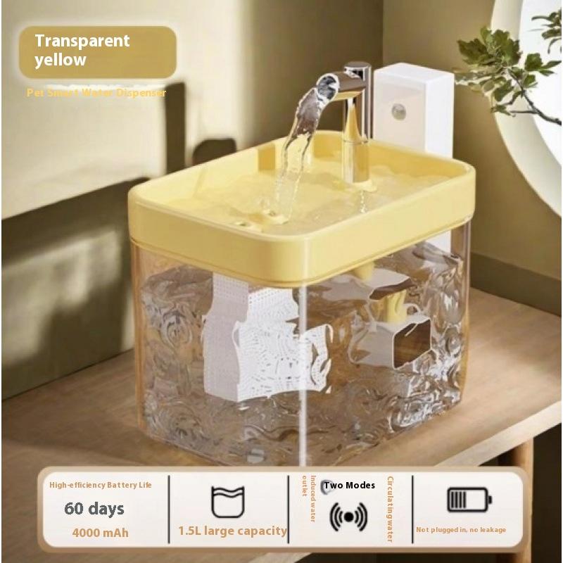 Cordless Smart Cat Water Fountain with Motion Sensor, Drip-Free Automatic Circulating Drinker