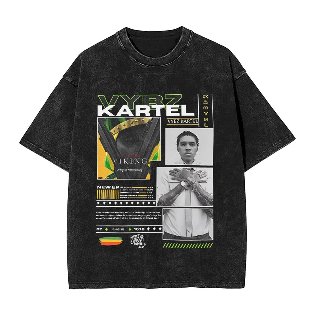 Rapper Vybz Kartel Washed TShirt Male  Streetwear Casual T Shirts Summer Crewneck Hipster Tee Shirt Print Oversized Tops